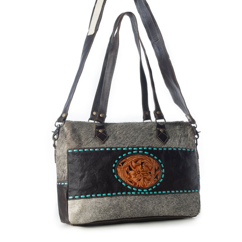 Turquoise  edges Hand-Tooled Bag