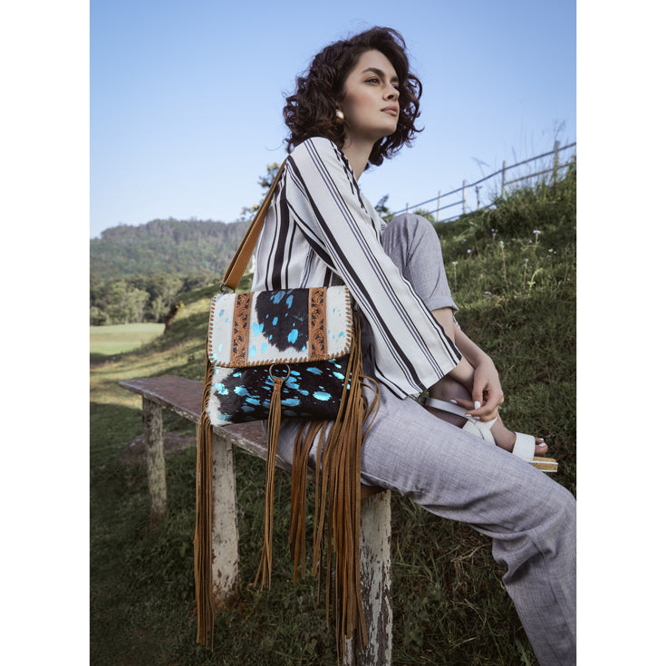 Hues Of Sky Leather & Hairon Bag