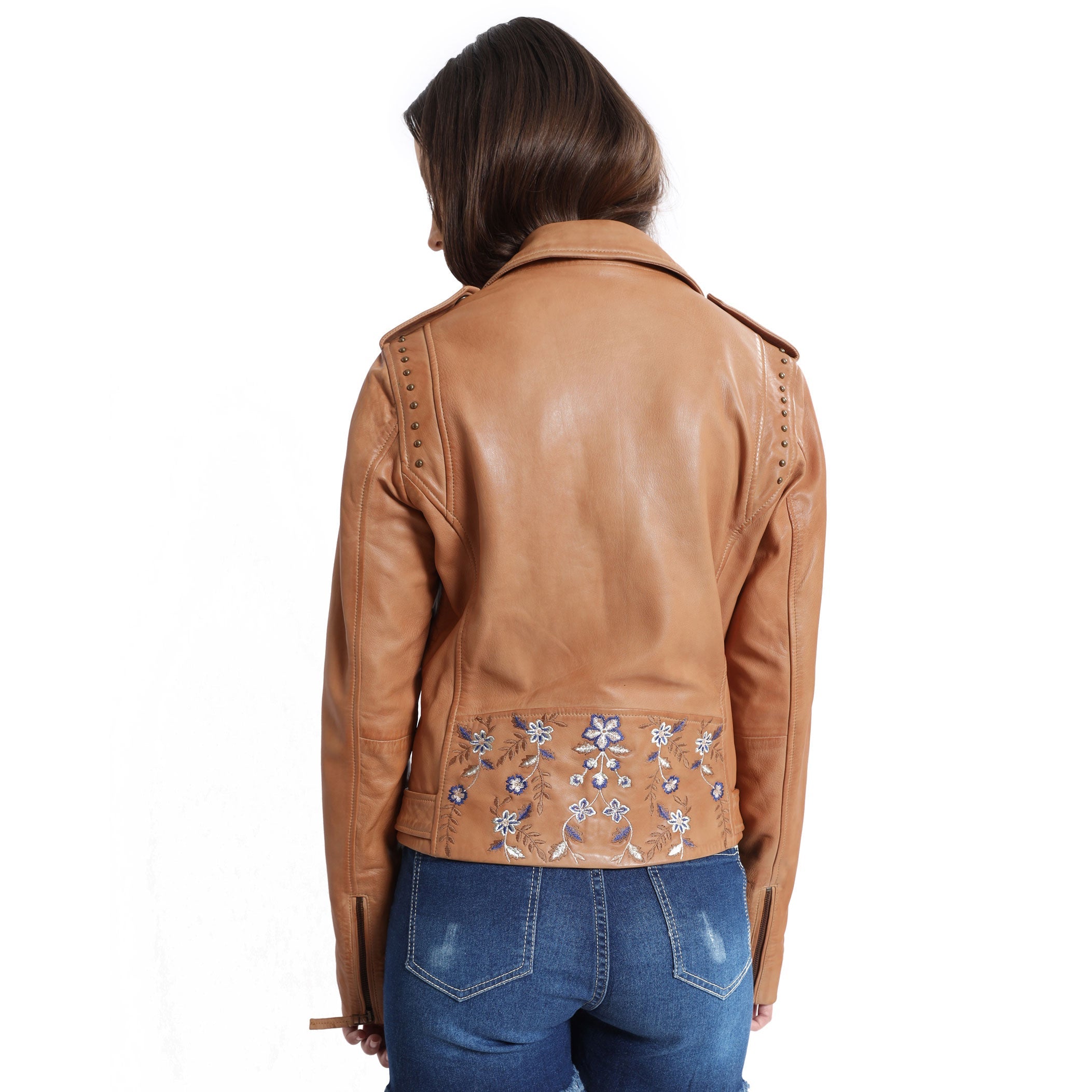 Tanned Embroidered   LEATHER Jacket