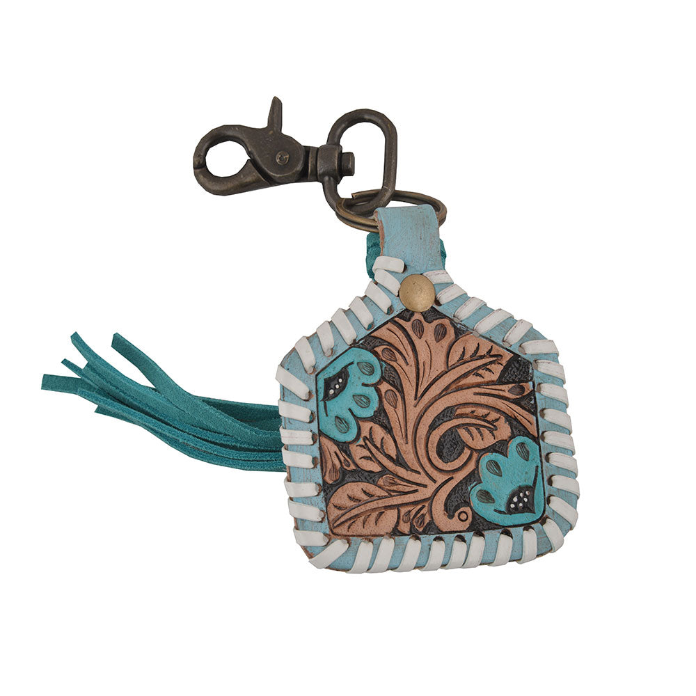 Blue Lotus Leather Keychain