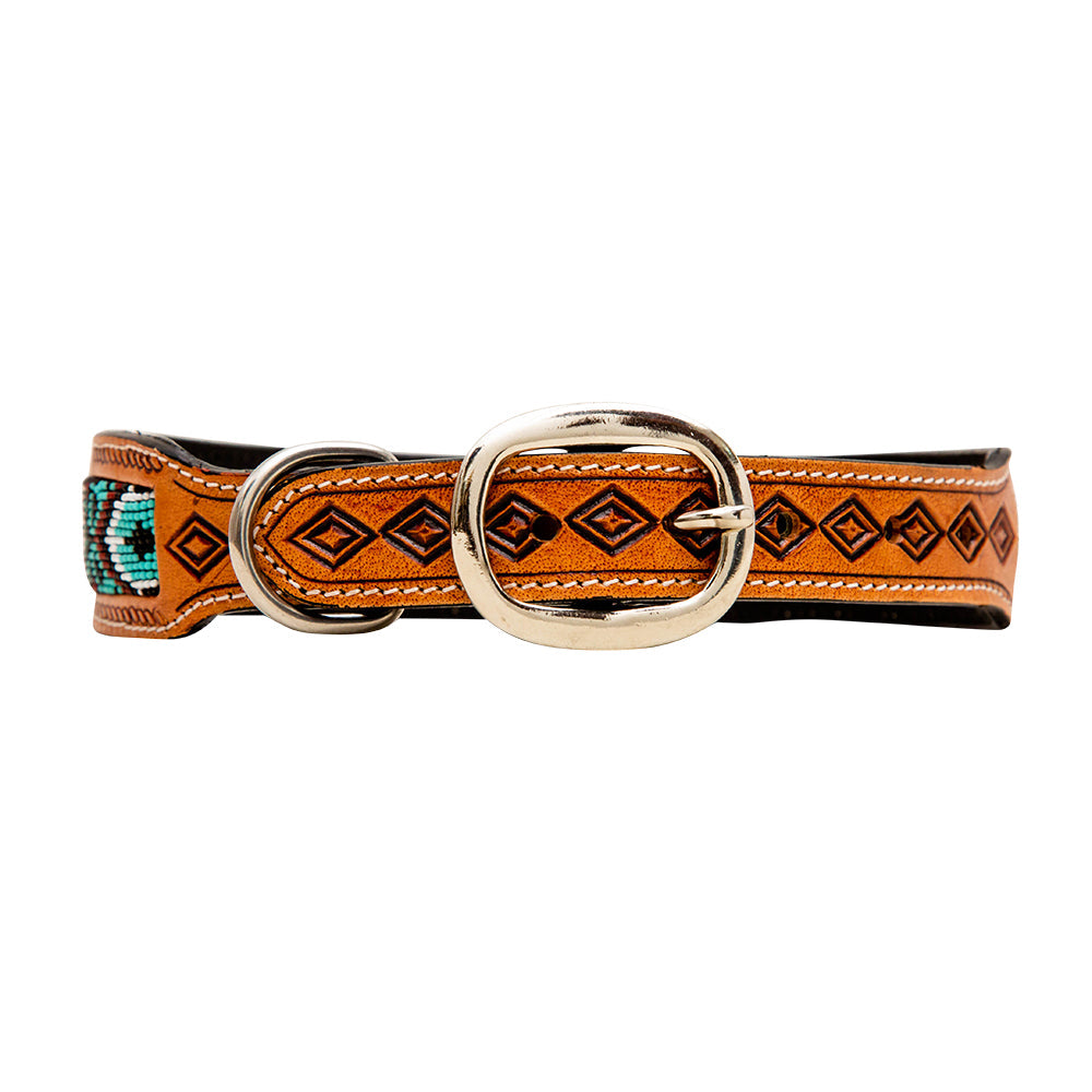 Whizter Hand-Tooled Beaded Dog Collar