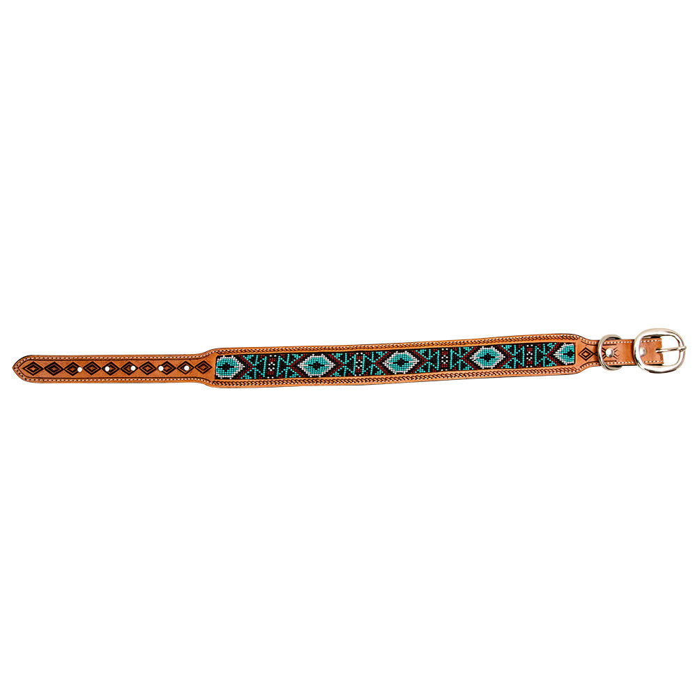 Whizter Hand-Tooled Beaded Dog Collar