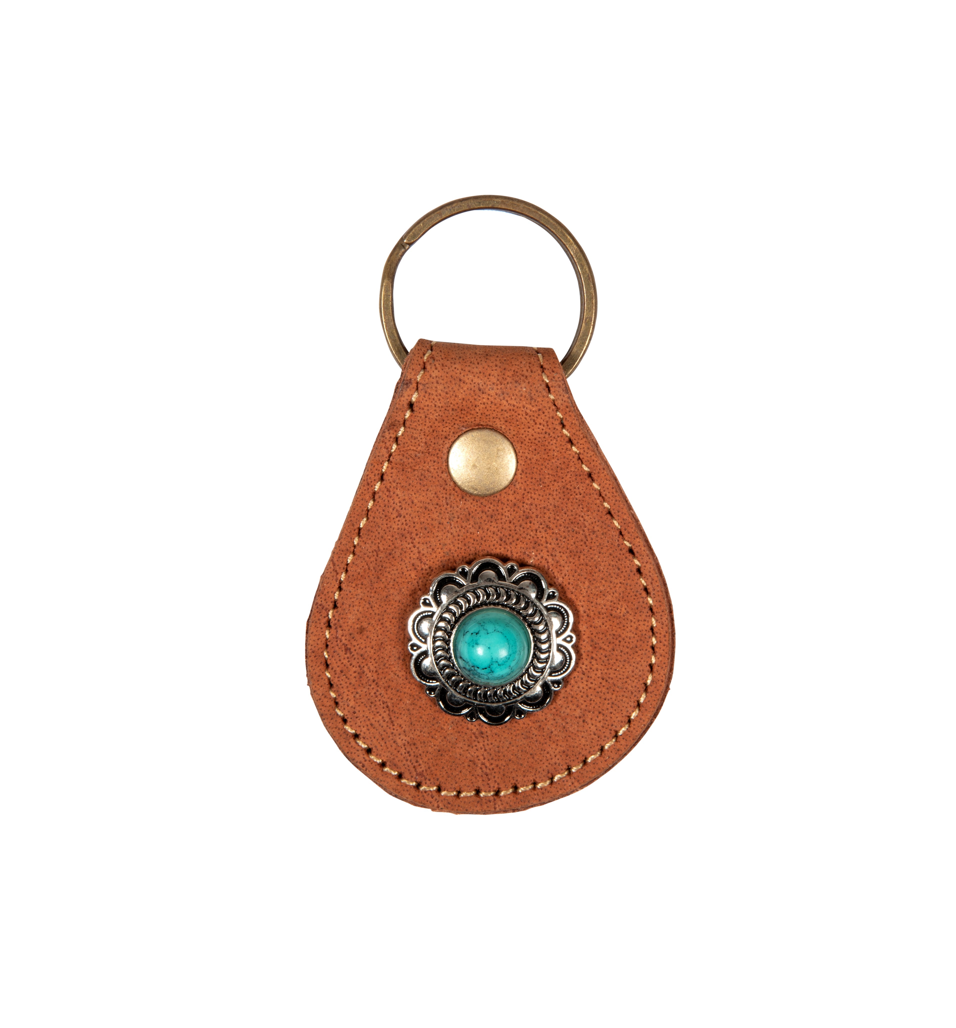 Concho Caramel Leather Key Fob