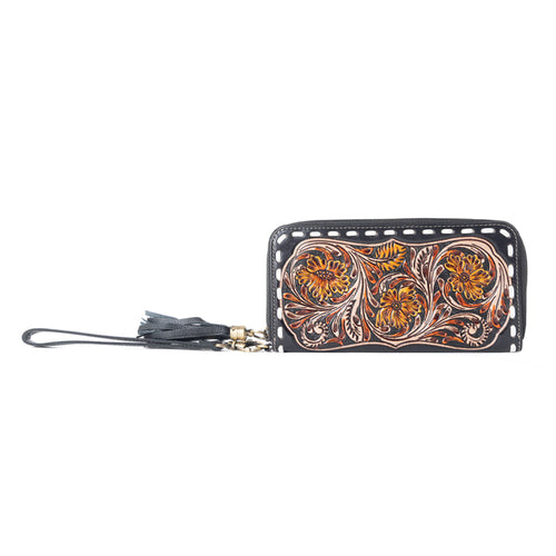 Bison Canyon Blooms Hand-Tooled Clutch Wallet
