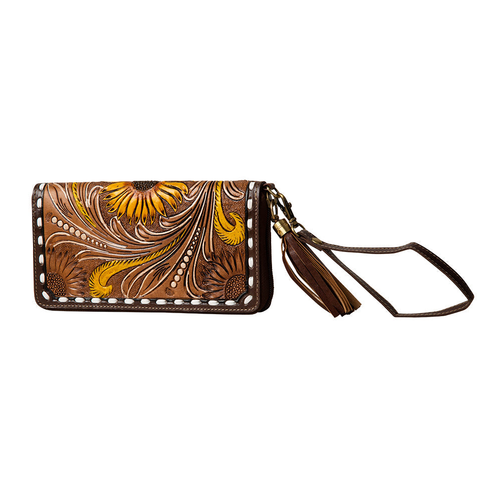 Radiant Sunflowers Hand-Tooled Clutch Wallet