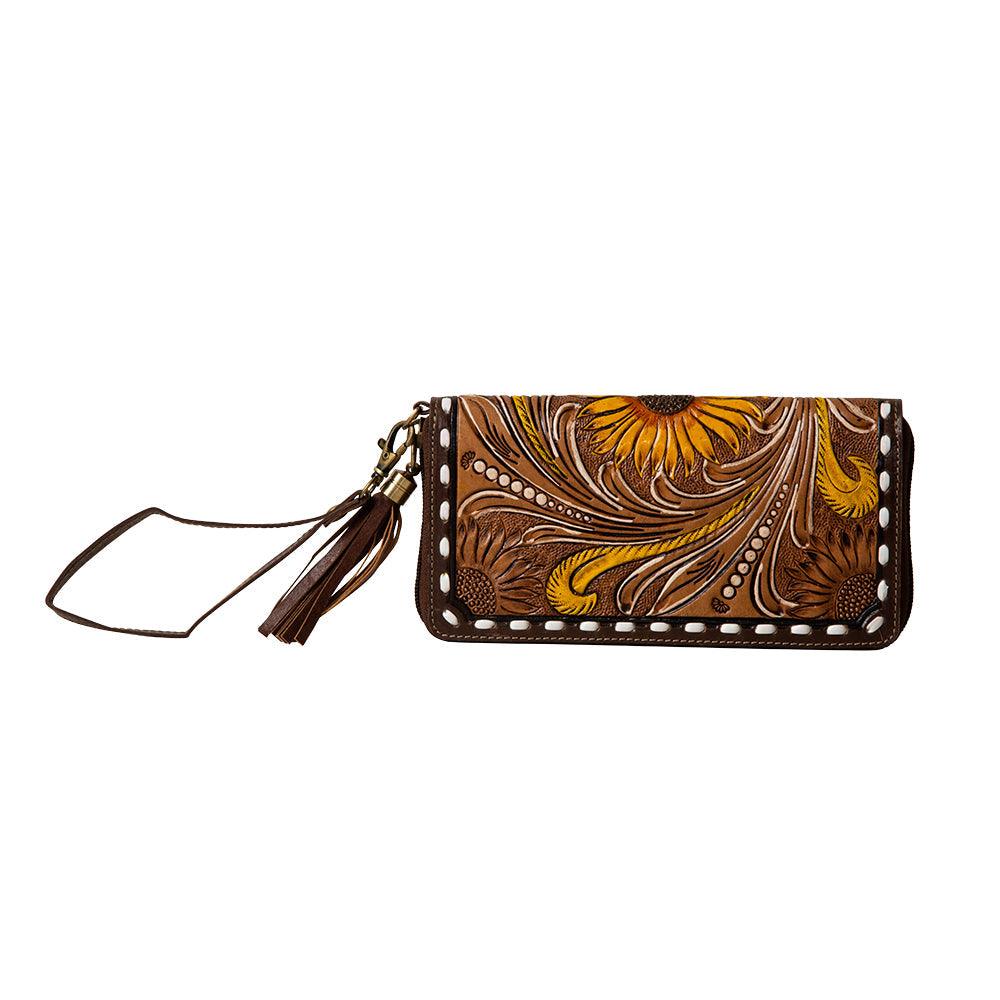 Radiant Sunflowers Hand-Tooled Clutch Wallet