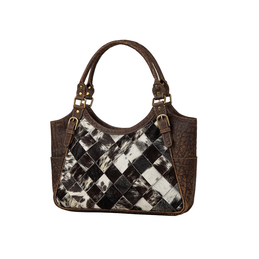 Pecos Hand Weave Pattern Leather & Hairon Bag