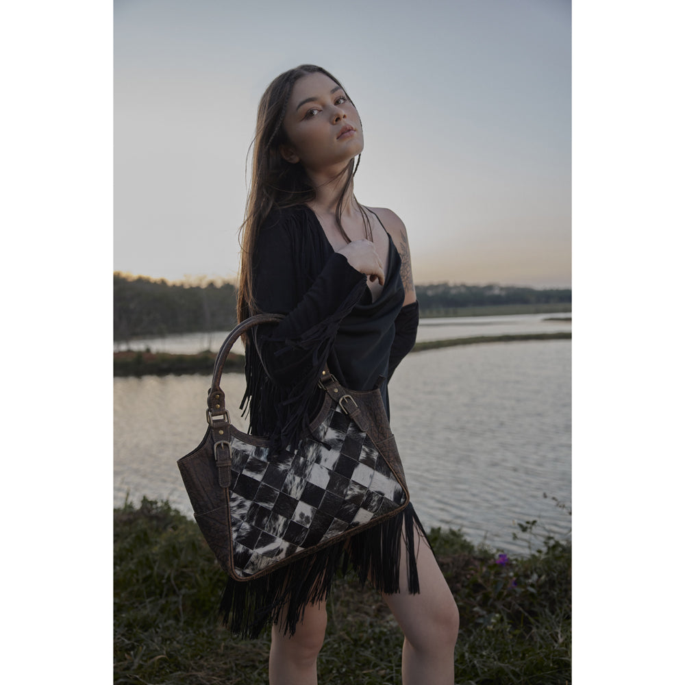 Pecos Hand Weave Pattern Leather & Hairon Bag