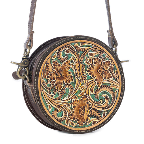 Magnolia Lane Hand-Tooled Round Bag