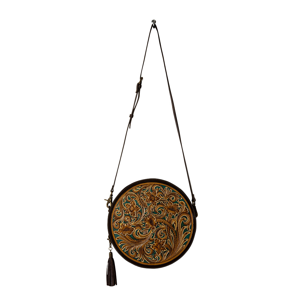 Magnolia Morn Hand-Tooled Round Bag