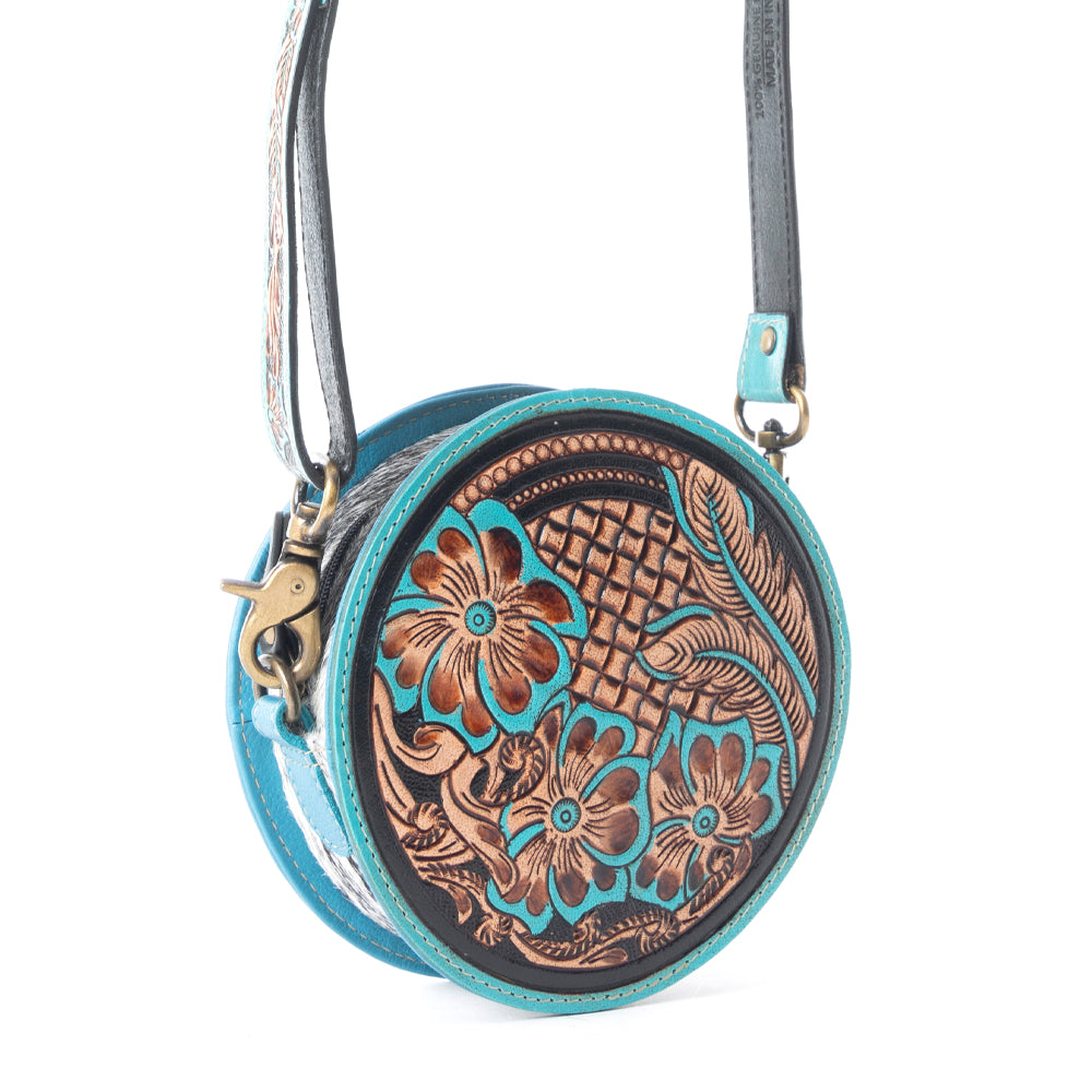 Priceless Love Small Hand-Tooled Round Bag