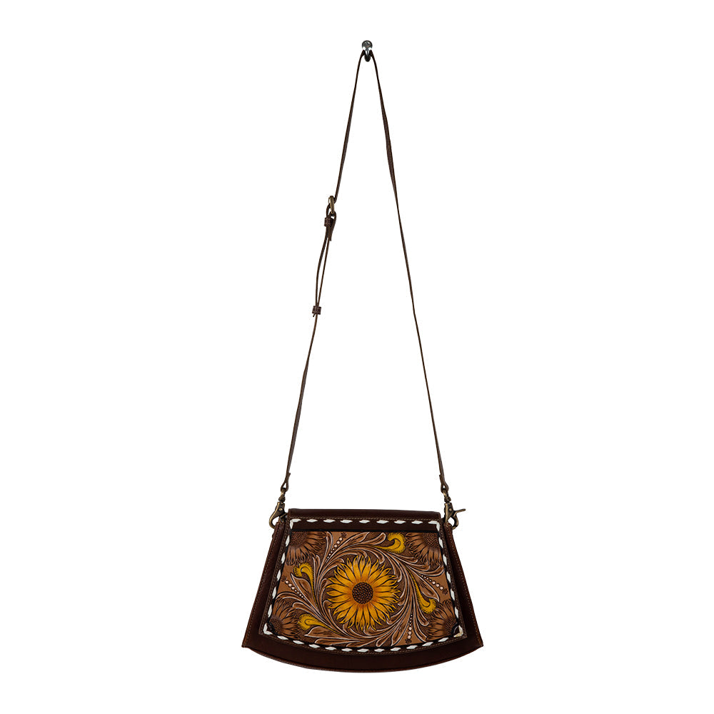 Showy Sunflower Trapezoid  Hand-Tooled  Bag