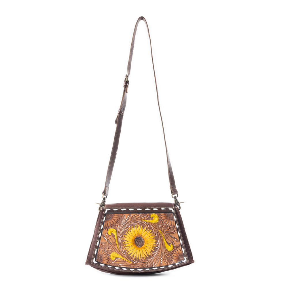 Showy Sunflower Trapezoid  Hand-Tooled  Bag