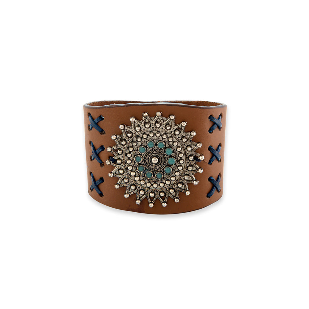 Starfield Cross-Stitch Leather Cuff Bracelet