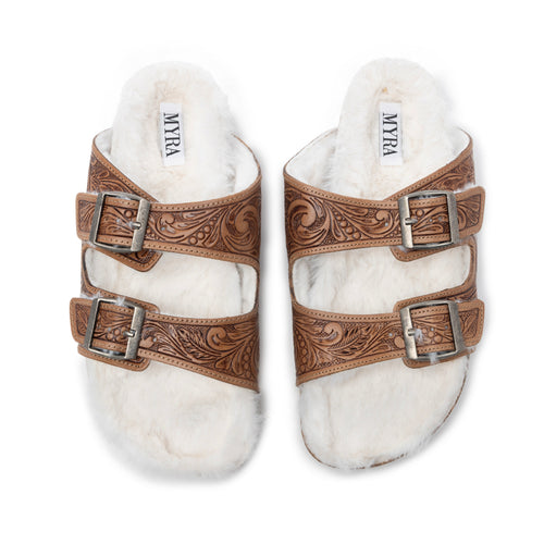 Trail Winder Hand-tooled Fur Comfort Leather Sandals