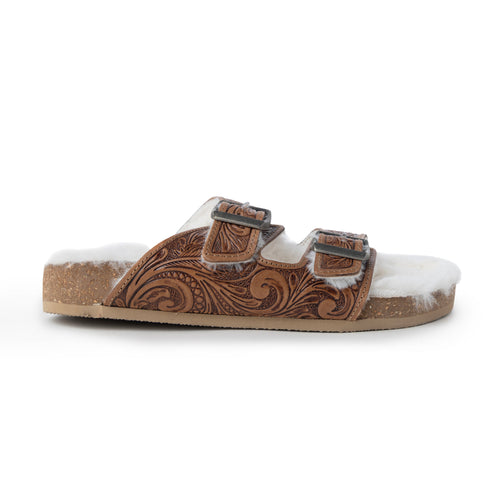 Trail Winder Hand-tooled Fur Comfort Leather Sandals