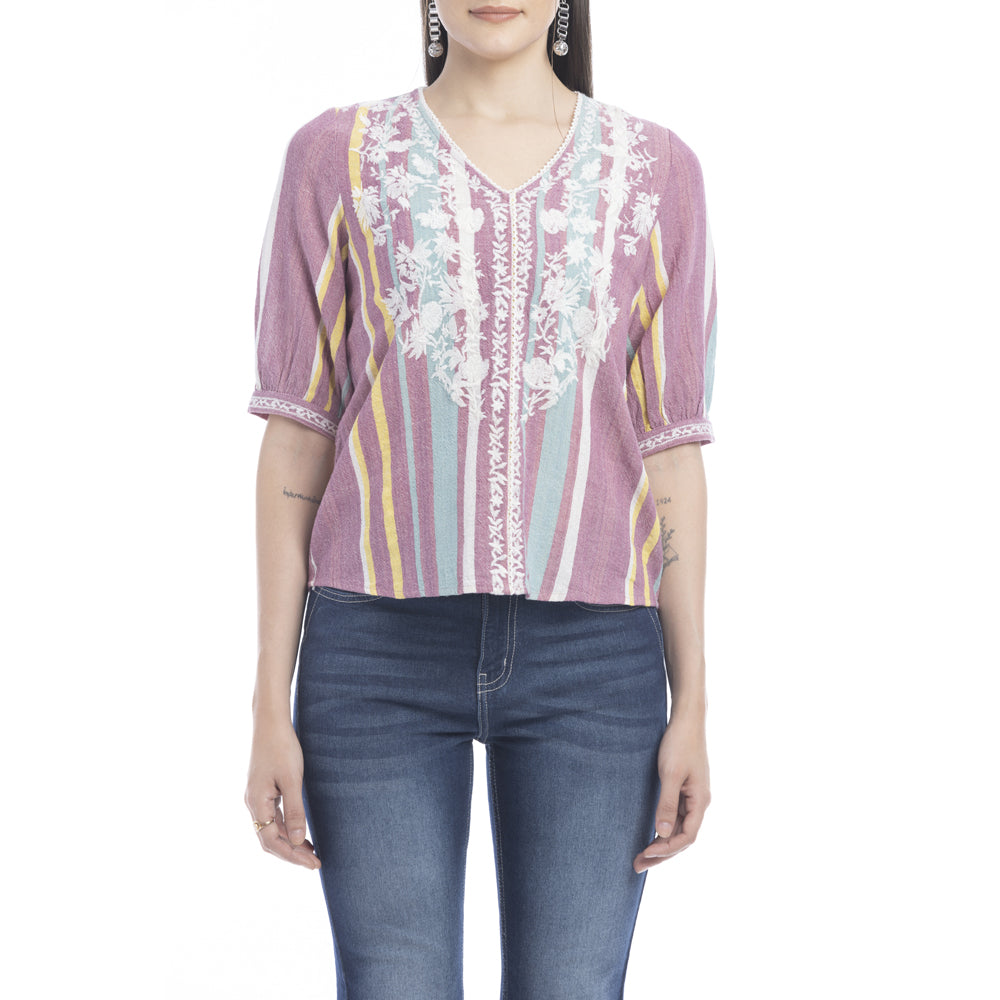 Sophia Jane Embroidered Striped Top