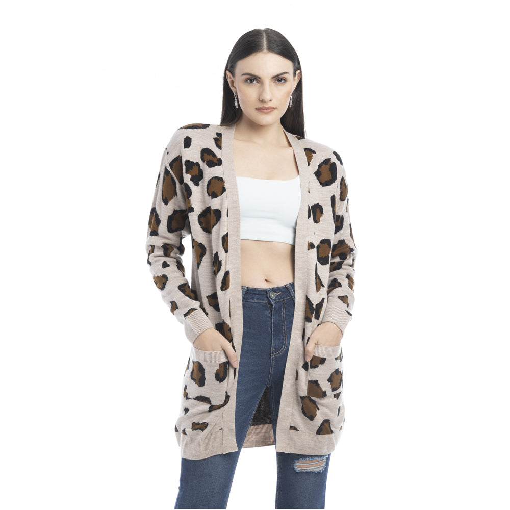 Nora Animal Print Cardigan In Ecru