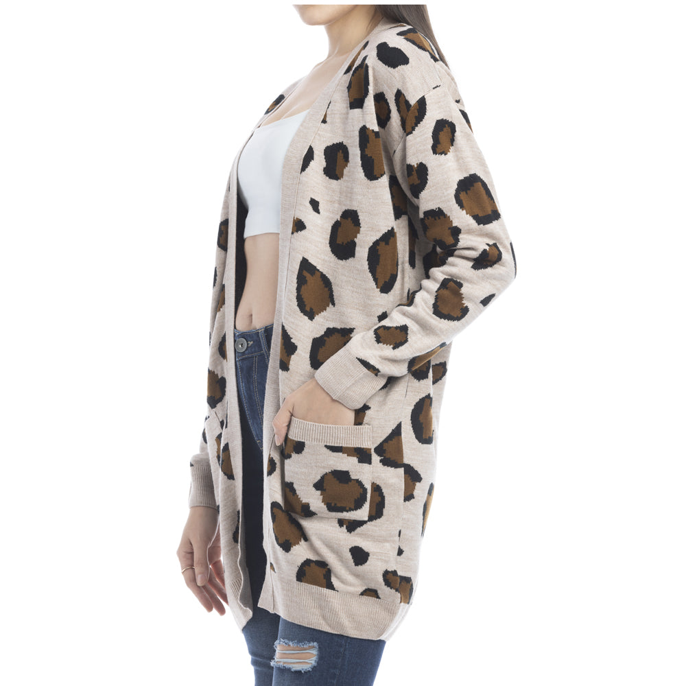 Nora Animal Print Cardigan In Ecru