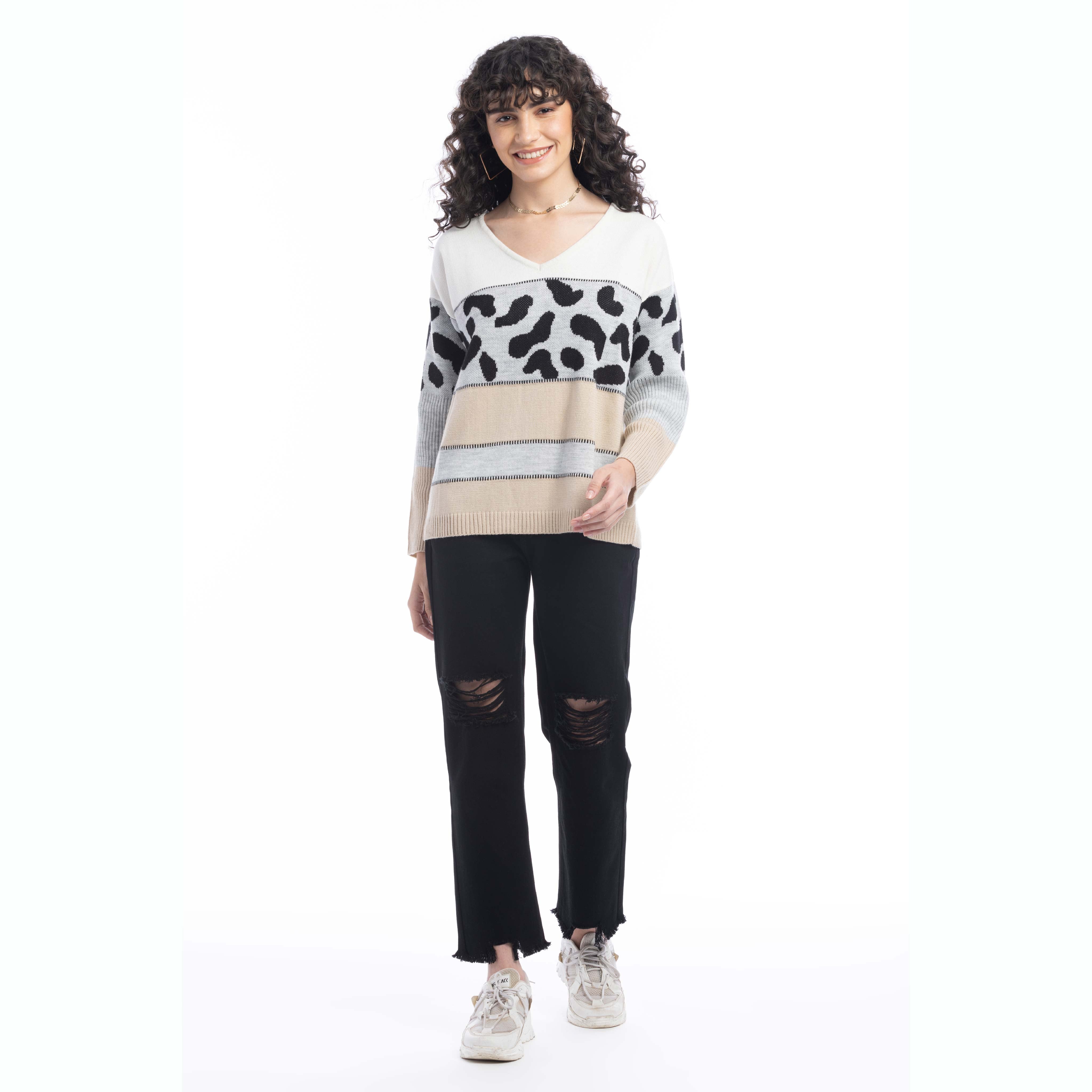 Poppy Animal Print Accent Sweater