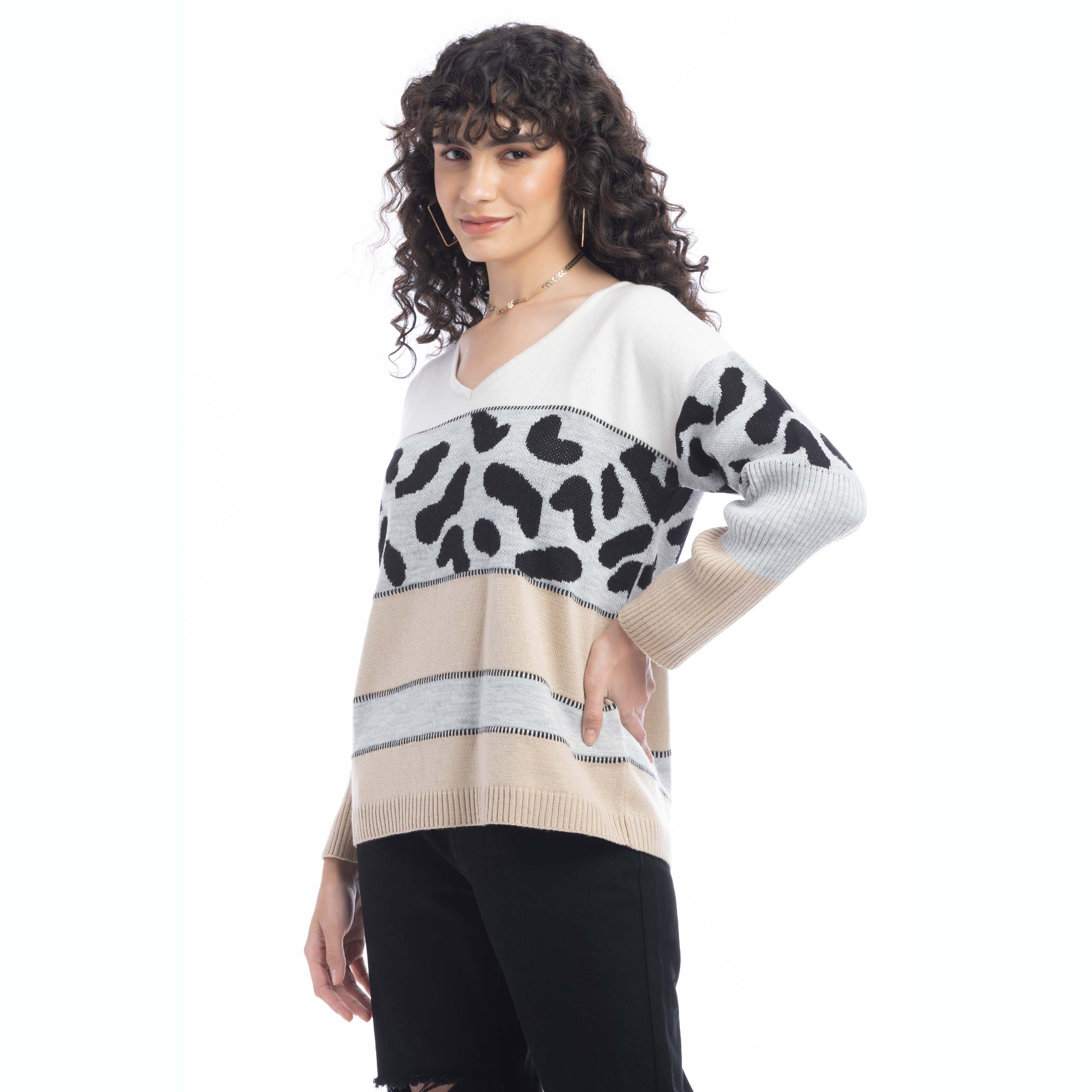 Poppy Animal Print Accent Sweater