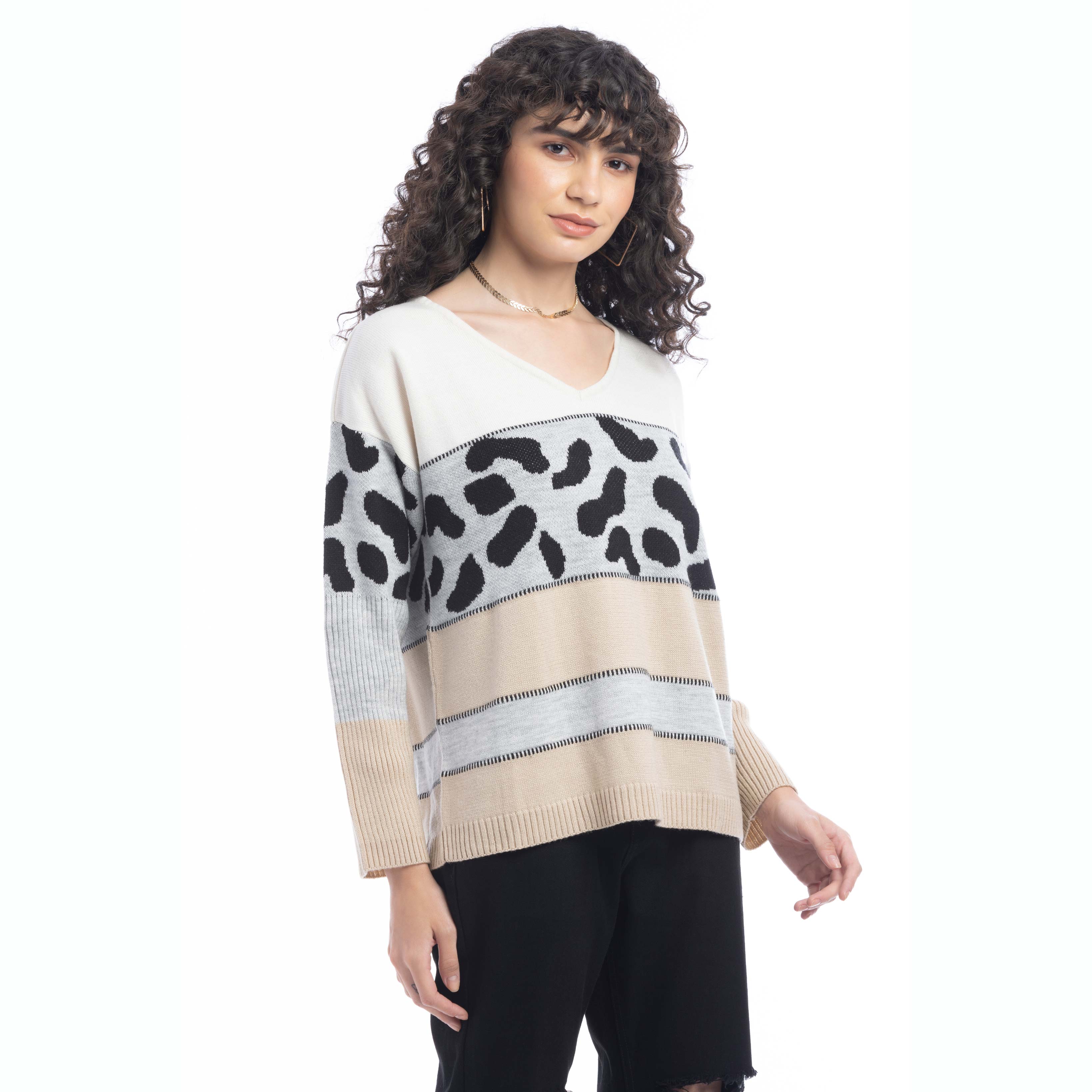 Poppy Animal Print Accent Sweater