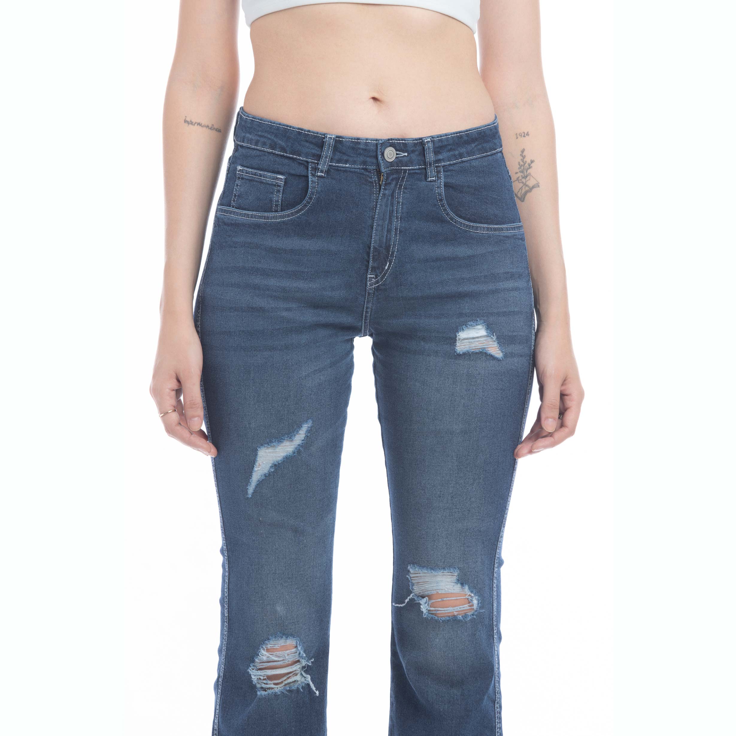 Micah Distressed Frayed Hem Flared Jeans