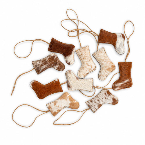 Christmas Stocking Hair-On Hide Ornament Set In Brown