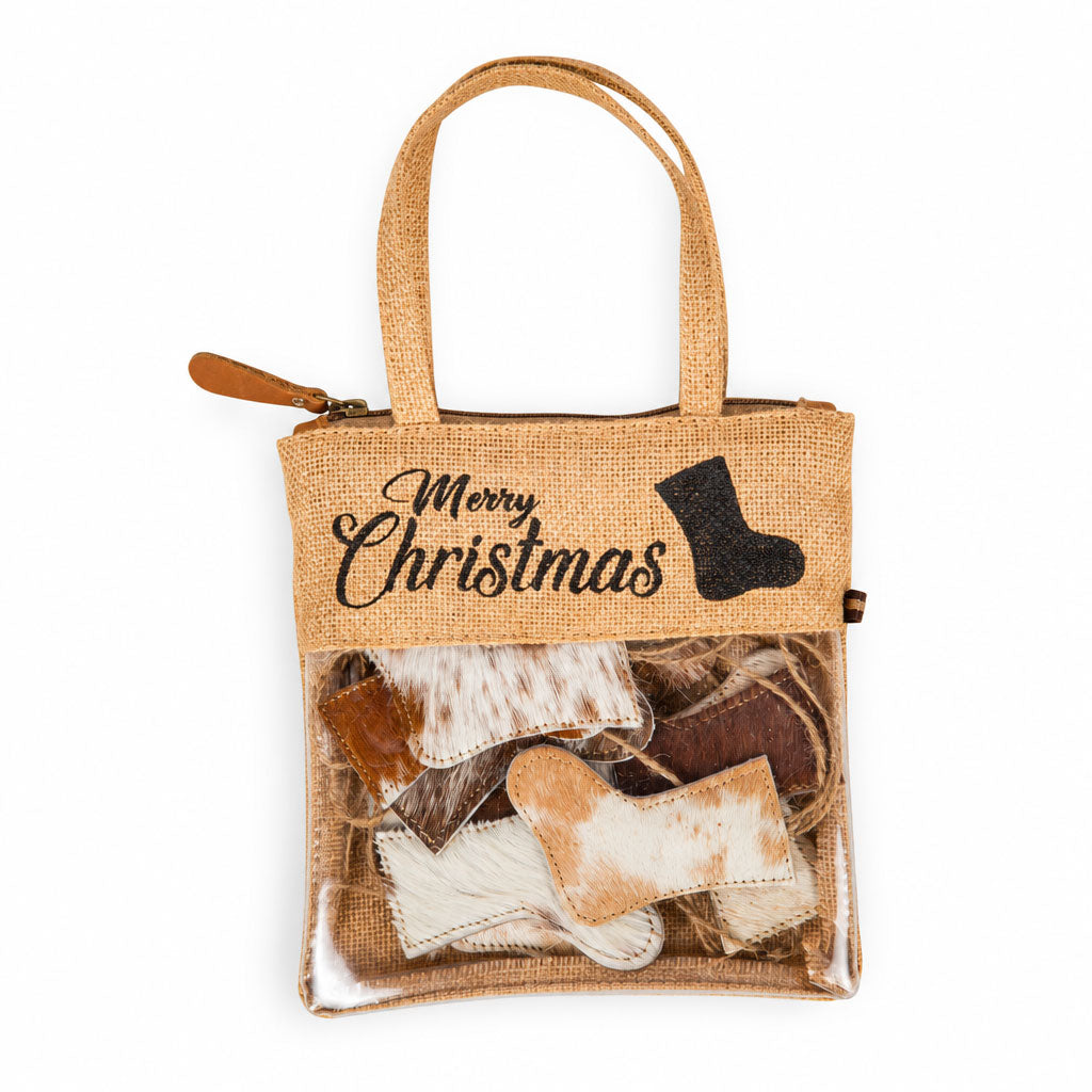 Christmas Stocking Hair-On Hide Ornament Set In Brown
