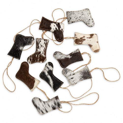 Christmas Stocking Hair-On Hide Ornament Set In Black