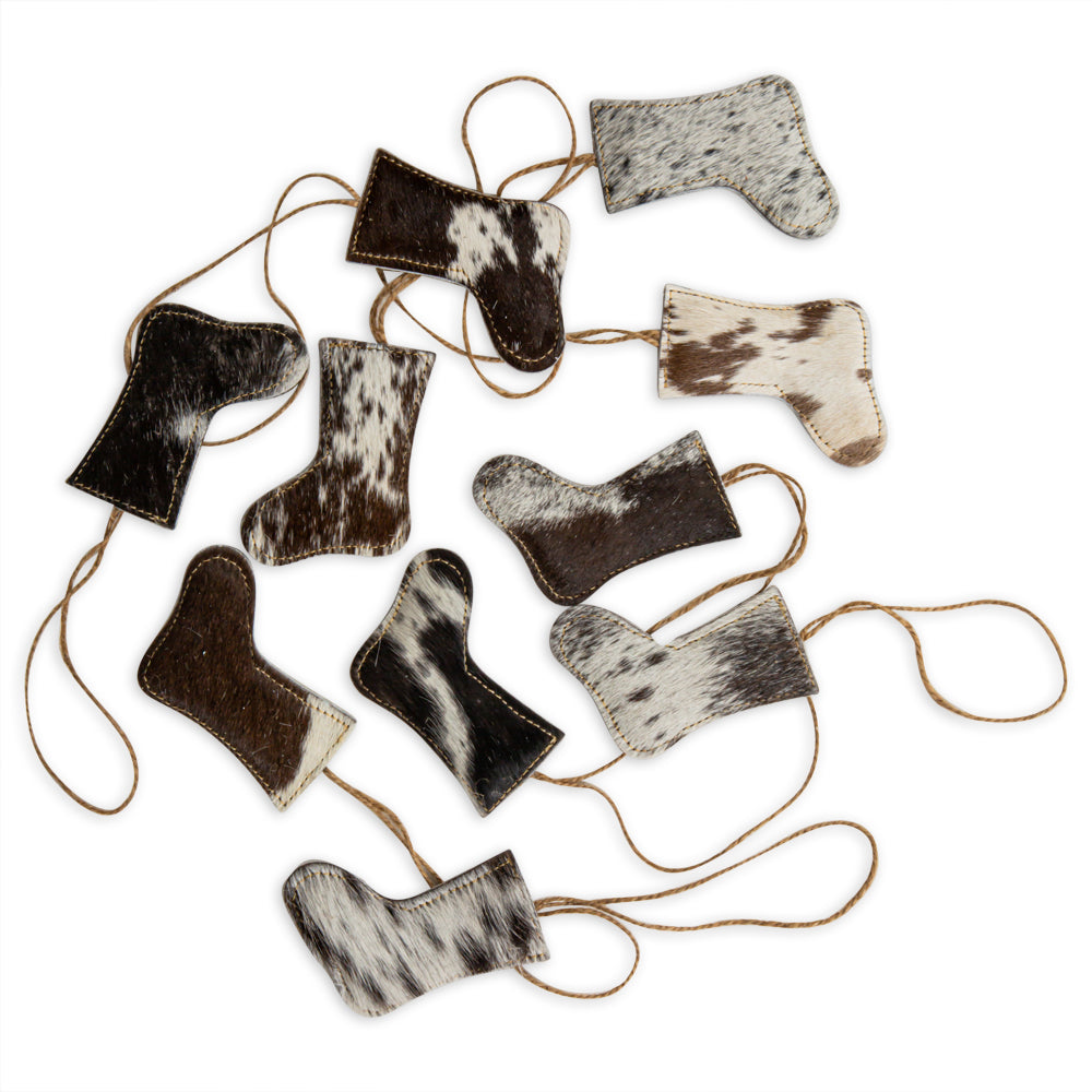 Christmas Stocking Hair-On Hide Ornament Set In Black