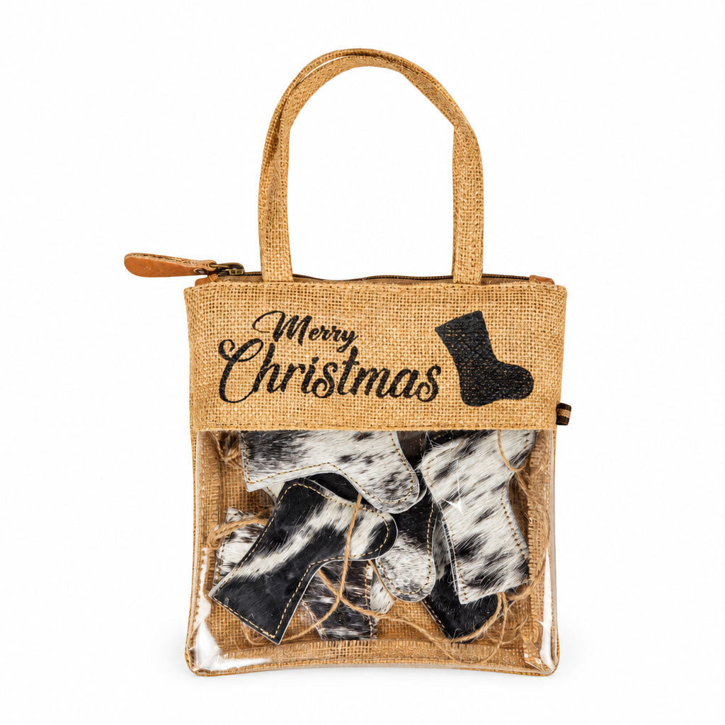 Christmas Stocking Hair-On Hide Ornament Set In Black