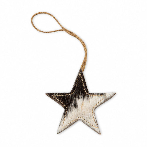 Christmas Star Hair-On Hide Ornament Set In Black