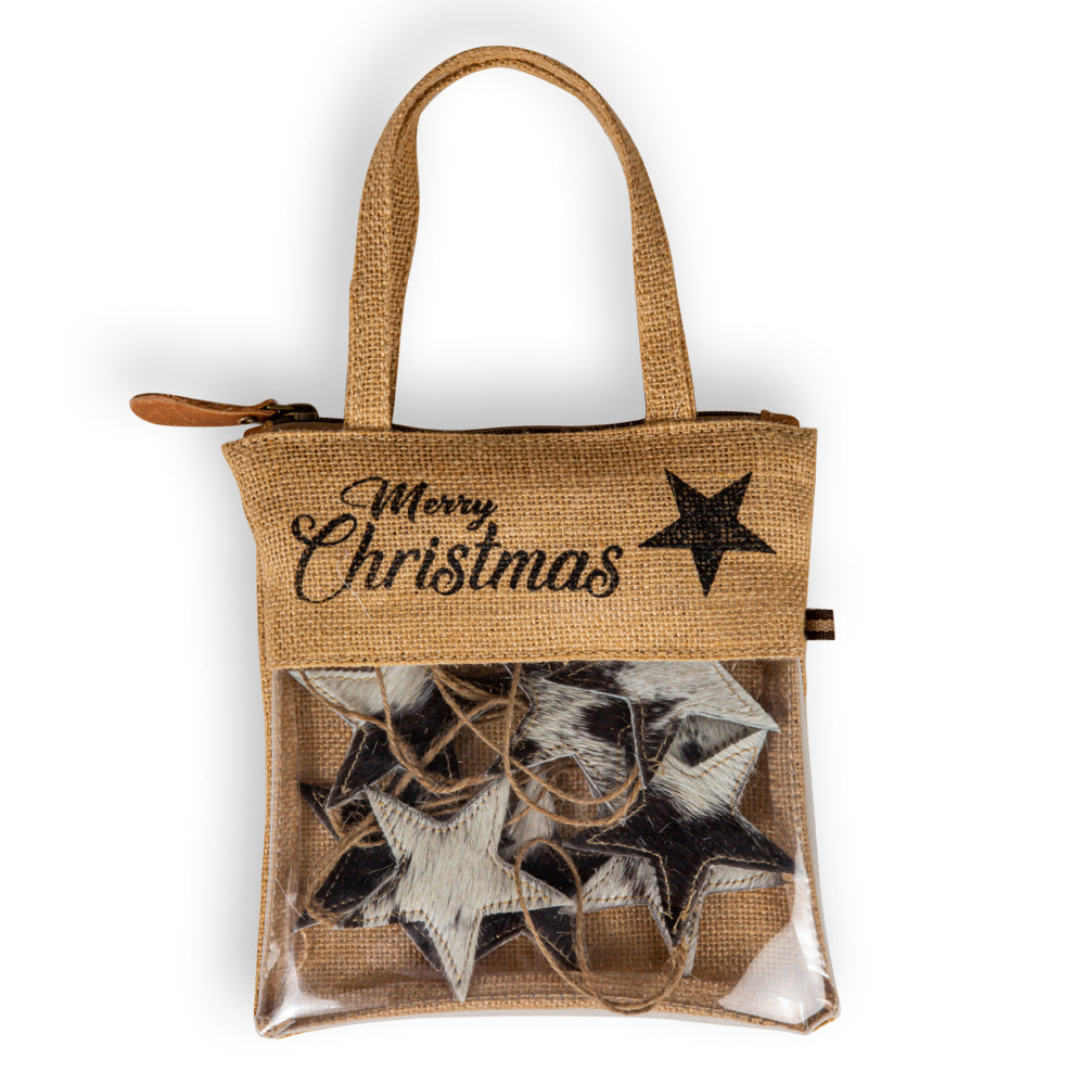 Christmas Star Hair-On Hide Ornament Set In Black