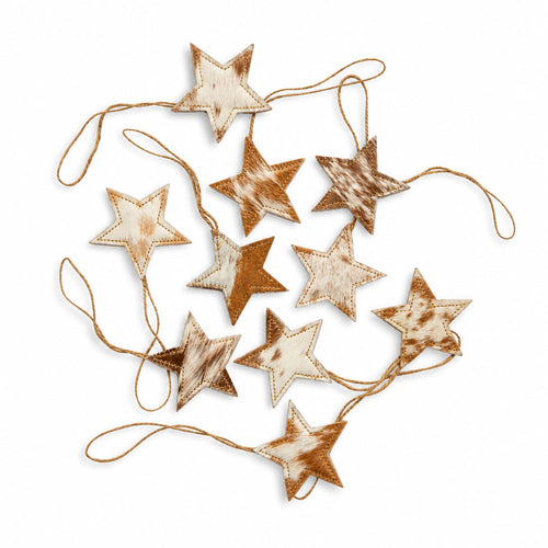 Christmas Star Hair-On Hide Ornament Set In Brown