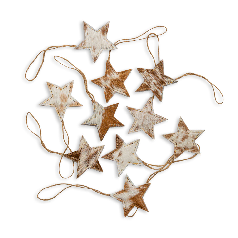 Christmas Star Hair-On Hide Ornament Set In Brown