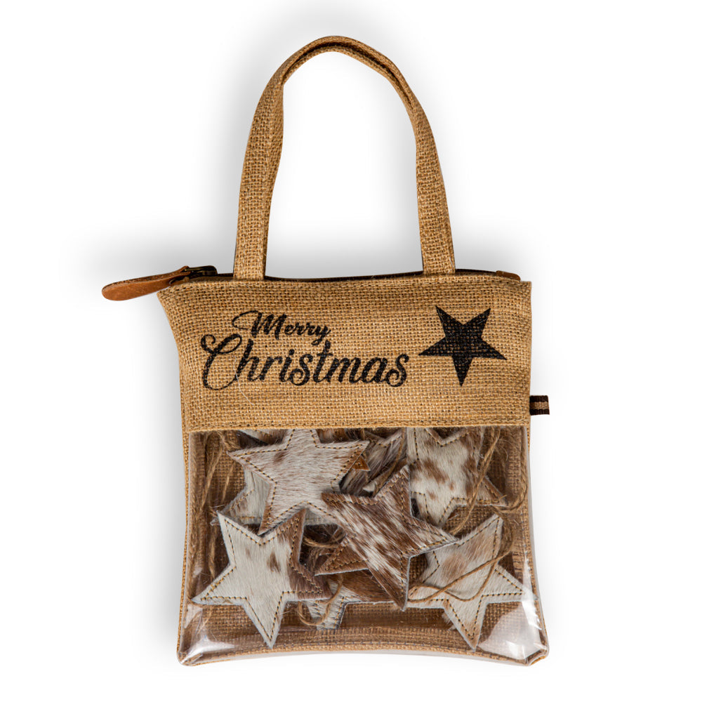 Christmas Star Hair-On Hide Ornament Set In Brown