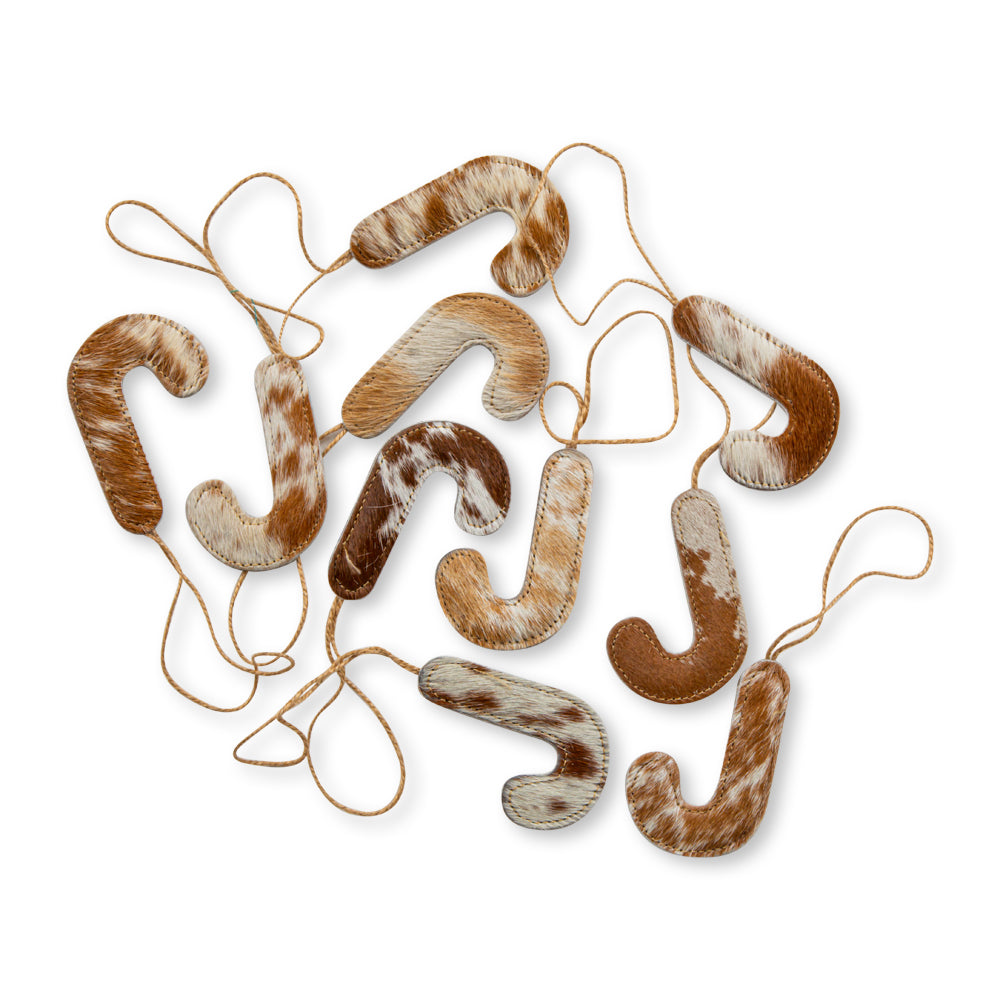 Jolly Candy Cane Hair-On Hide Ornament Set In Brown