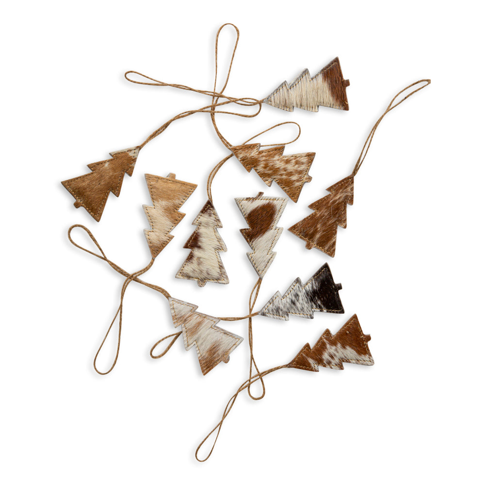 Christmas Tree Hair-On Hide Ornament Set In Brown