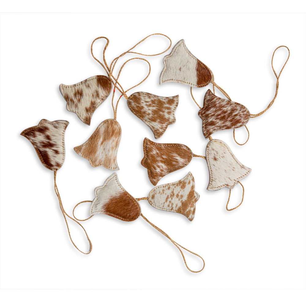 Christmas Bell Hair-On Hide Ornament Set In Brown