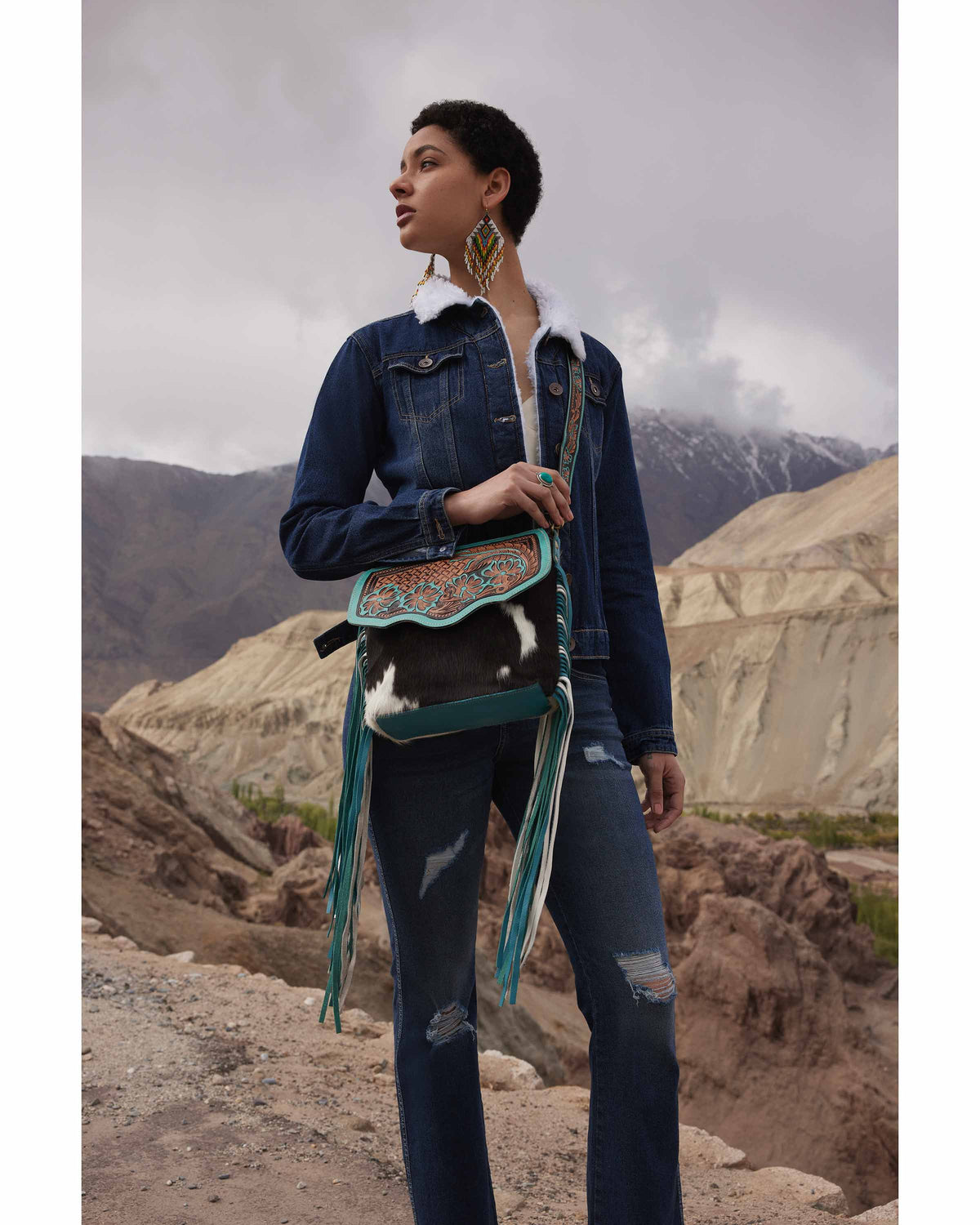 Creek Blossom Fringed Hand-Tooled Bag