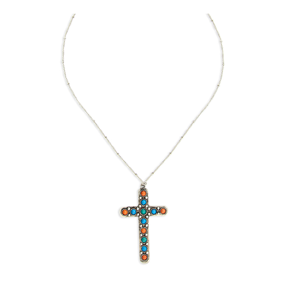 Beaded Stones Cross Necklace