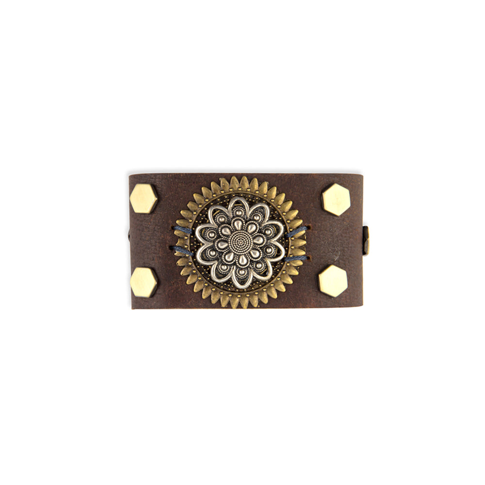 Eagleâ€™s Cry Leather & Medallion Cuff Bracelet