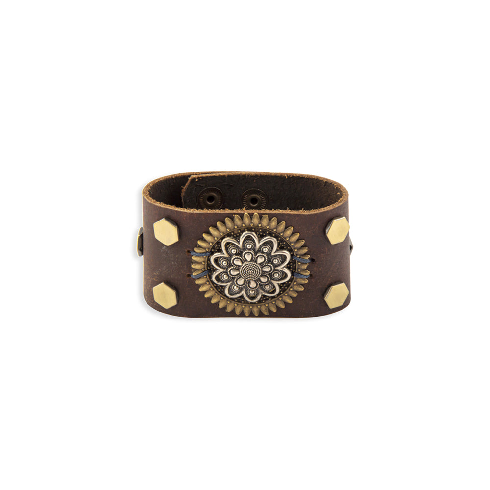 Eagleâ€™s Cry Leather & Medallion Cuff Bracelet
