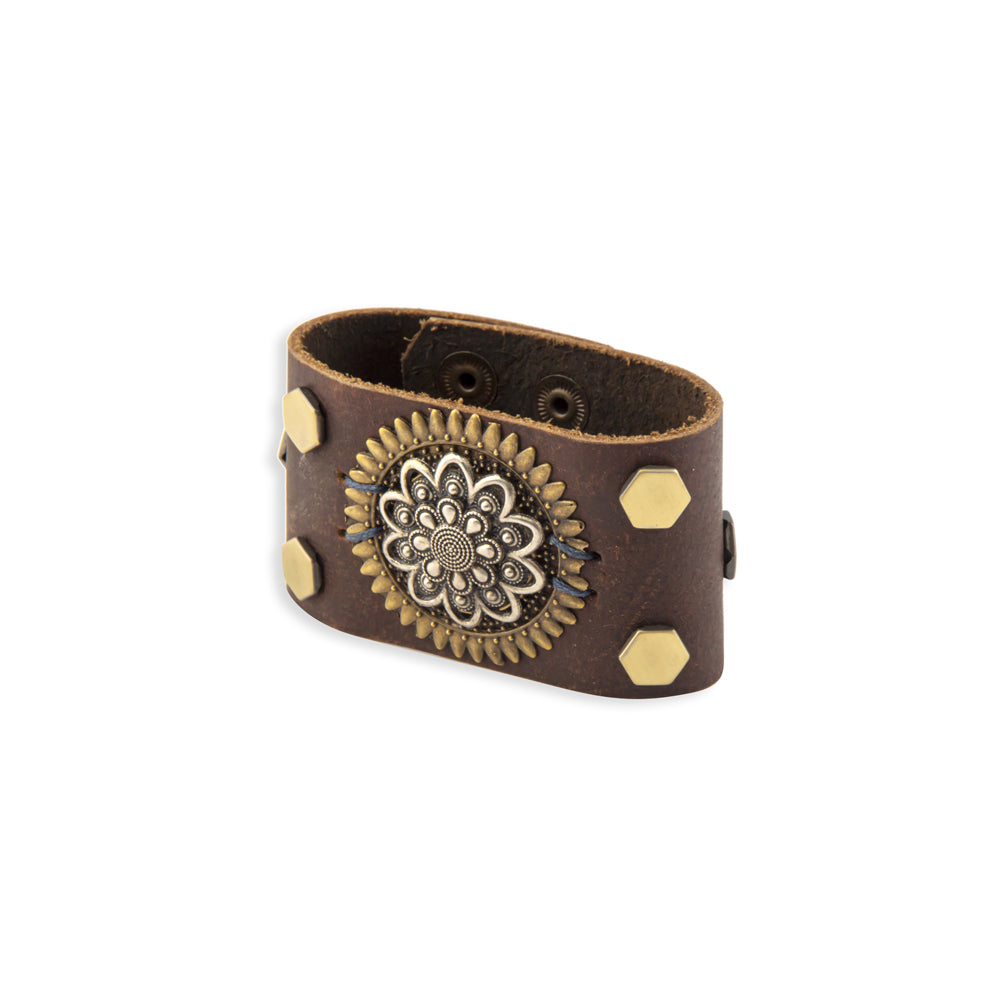 Eagle’s Cry Leather & Medallion Cuff Bracelet