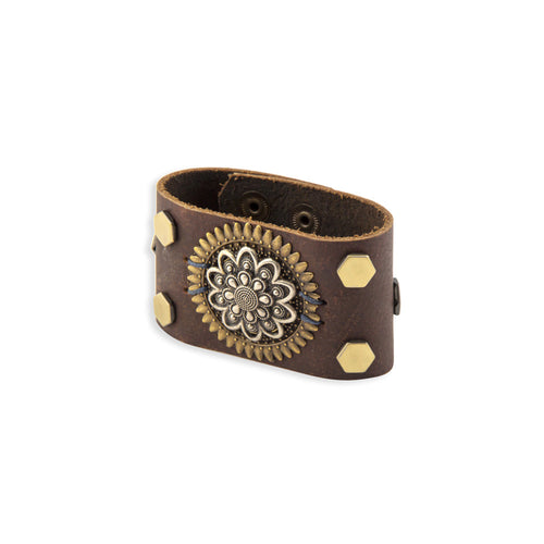 Eagleâ€™s Cry Leather & Medallion Cuff Bracelet