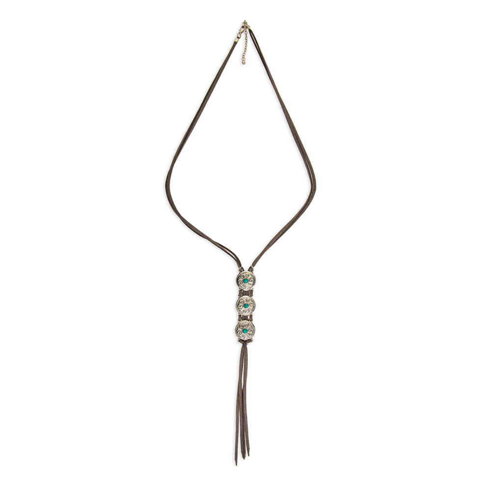 Silver Mare Mini Concho Leather Fringe Necklace