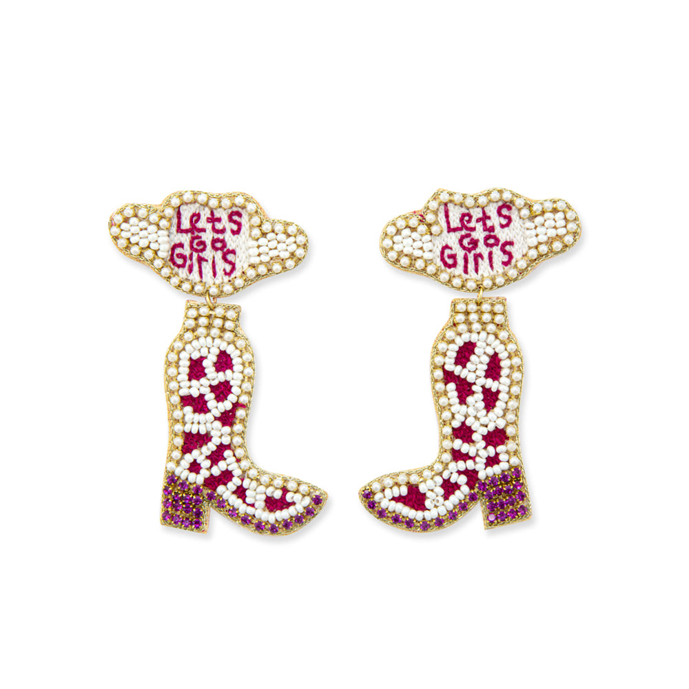 Letâ€™s Go Girls Beaded Boot Earrings
