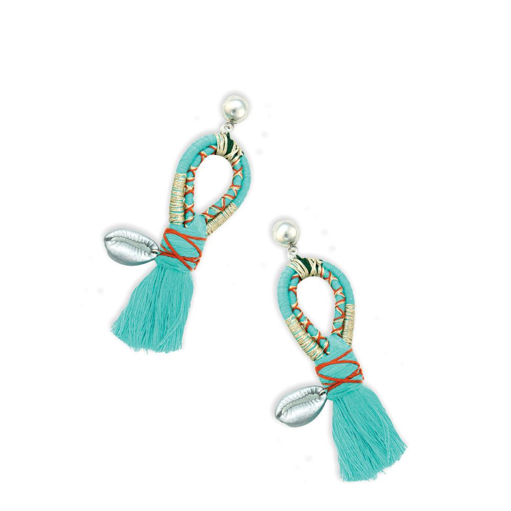 Shore Spirit Woven Earrings With Cowrie Shell Charm