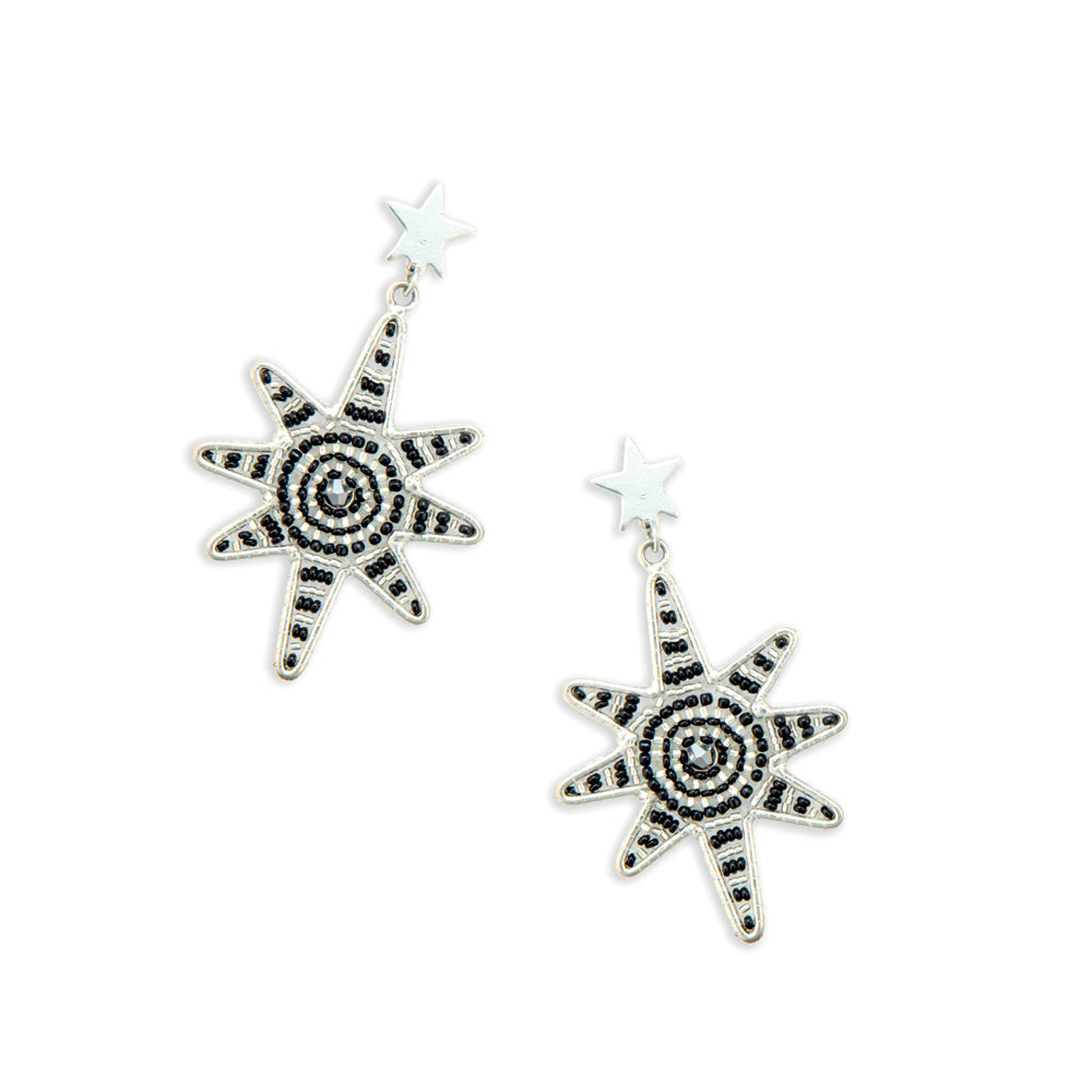 Guiding Star Beaded Earrings in Black & Silver